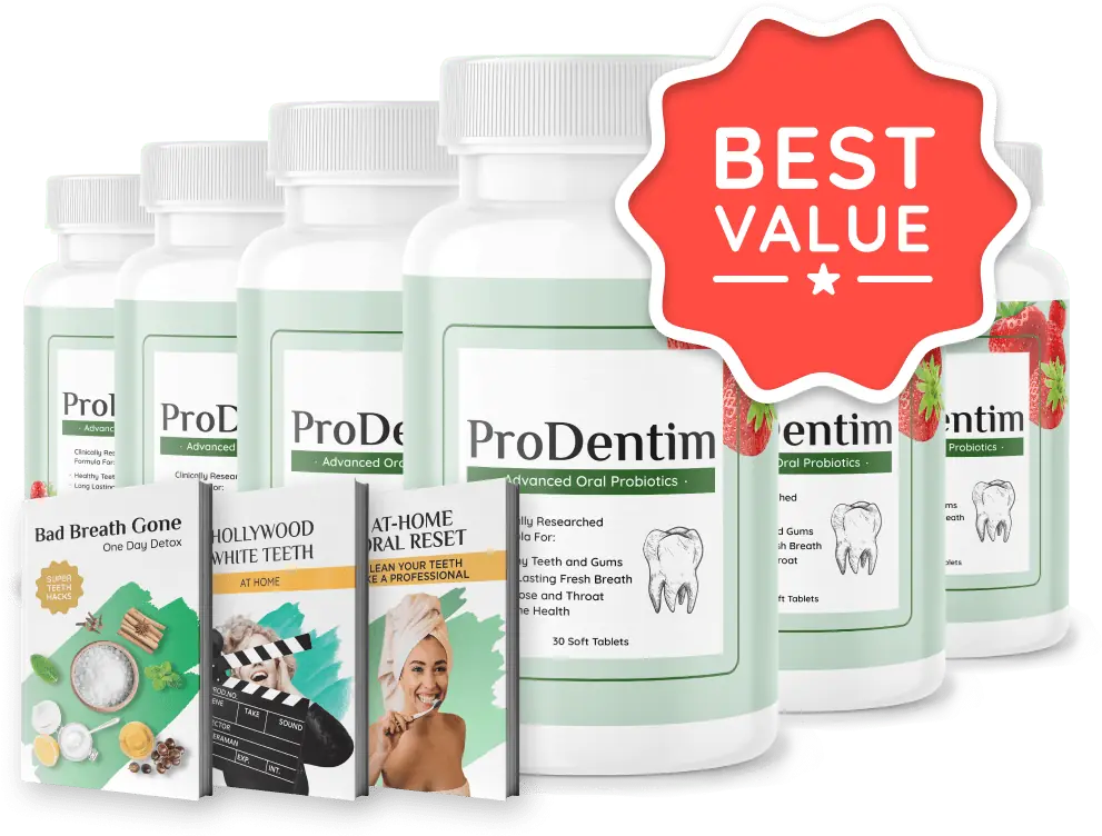 ProDentim 6-bottle package with 3 bonus e-books